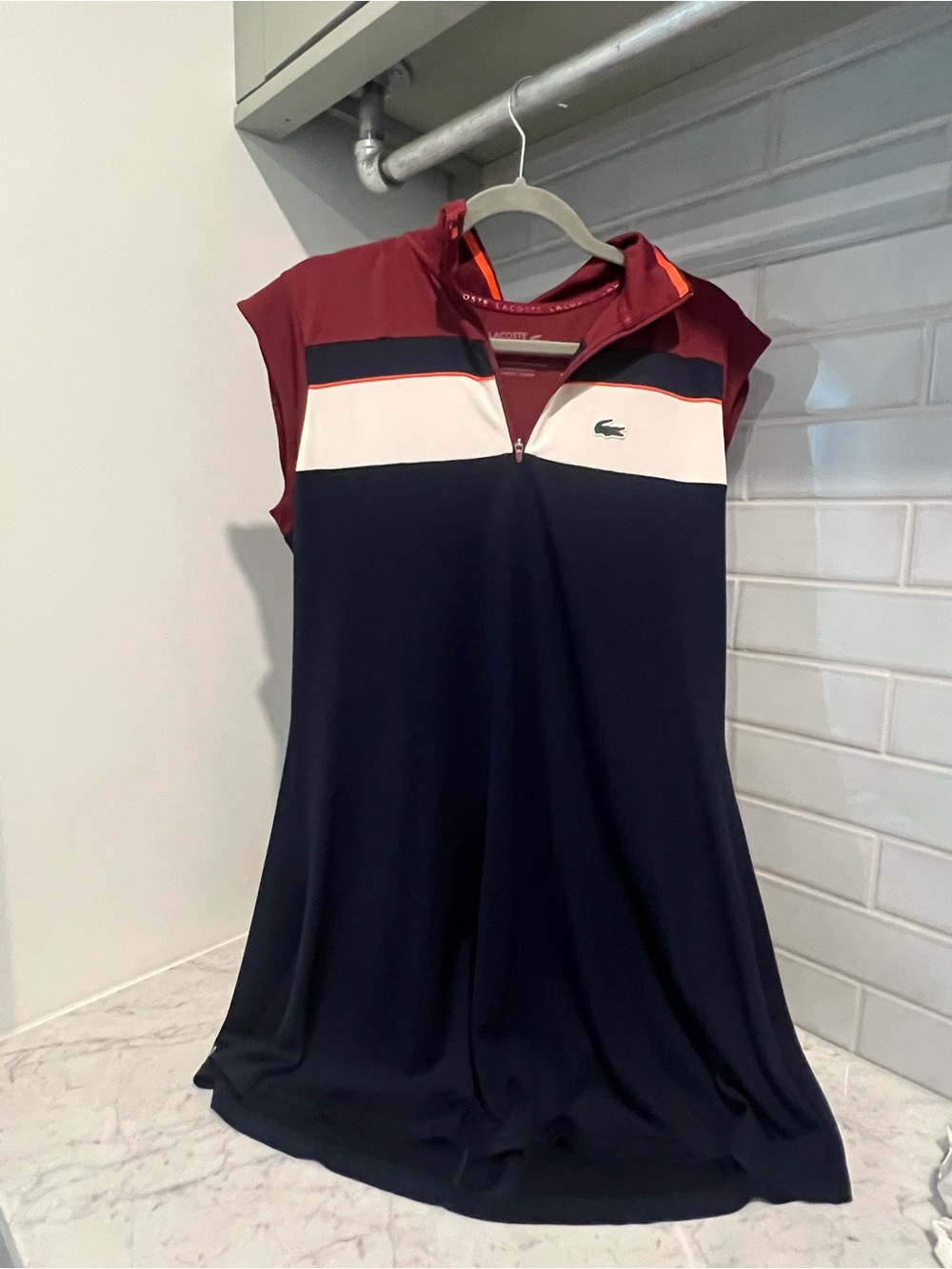 Lacoste Navy, Burgundy & White Sleeveless Zip Polo Tank